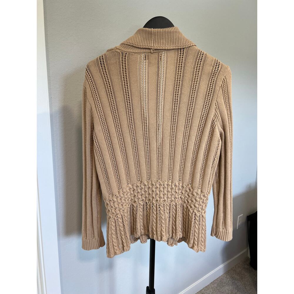 Chaps Cotton Collar Cable Knit Cardigan Petite XL Cottagecore Coastal Tan - Picture 2 of 6